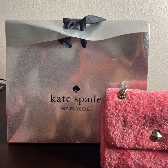 Kate Spade Natalia faux fur small flap crossbody bright blush EUC - Picture 5 of 13
